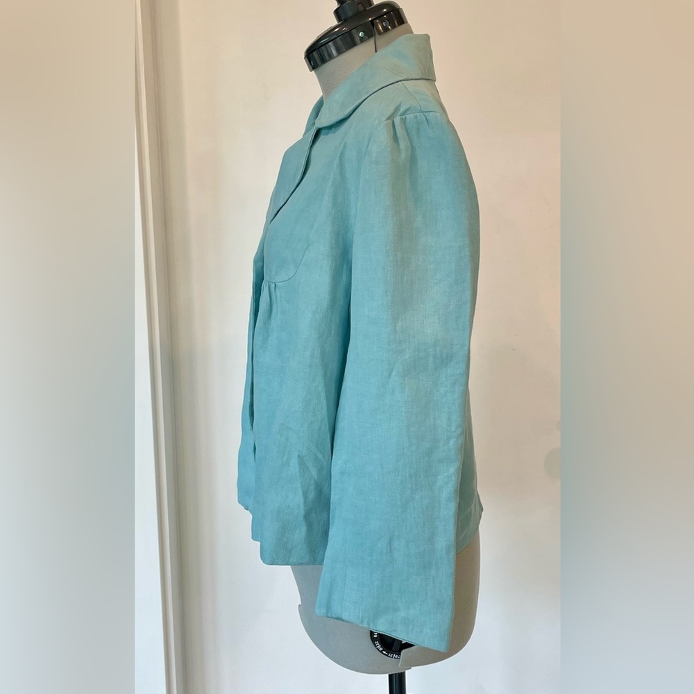 Elevenses by Anthropologie  swing-style linen blazer, single button, aqua,8, EUC - Picture 3 of 11